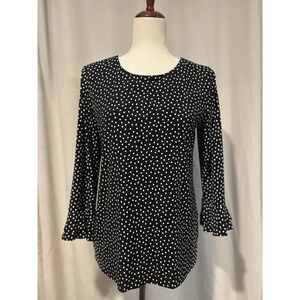 Carl Lagerfeld Paris Womens Small Polka Dot Blouse‎ Black And White